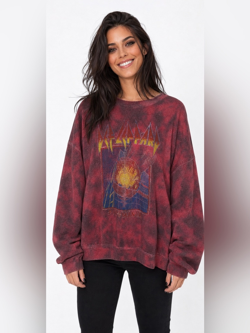Def Leppard Pyromania Red Tie-Dye Oversized Sweatshirt Women’s S/M